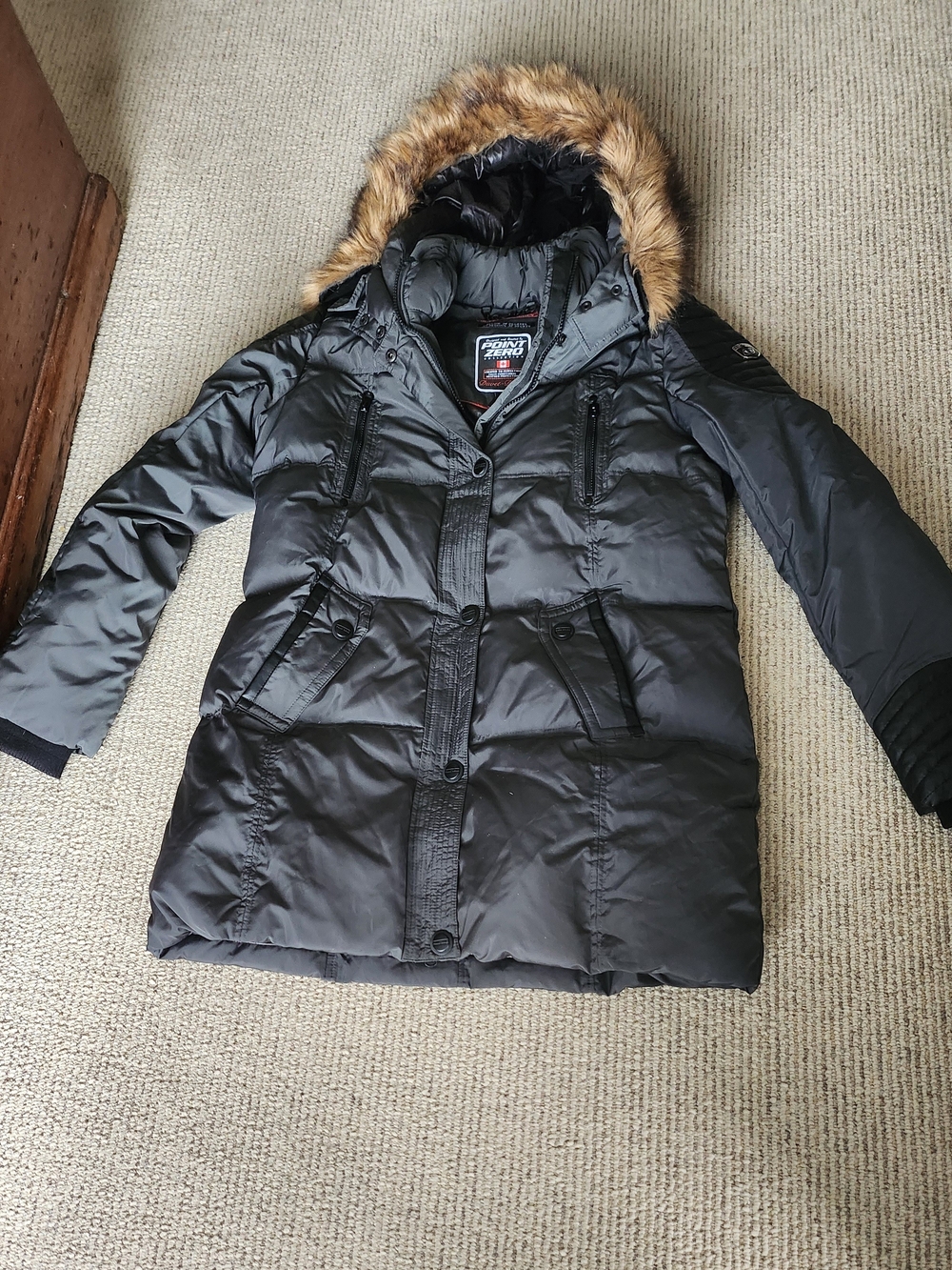Point Zero Green Women's Down Duvet Coat with Faux Fur Hood